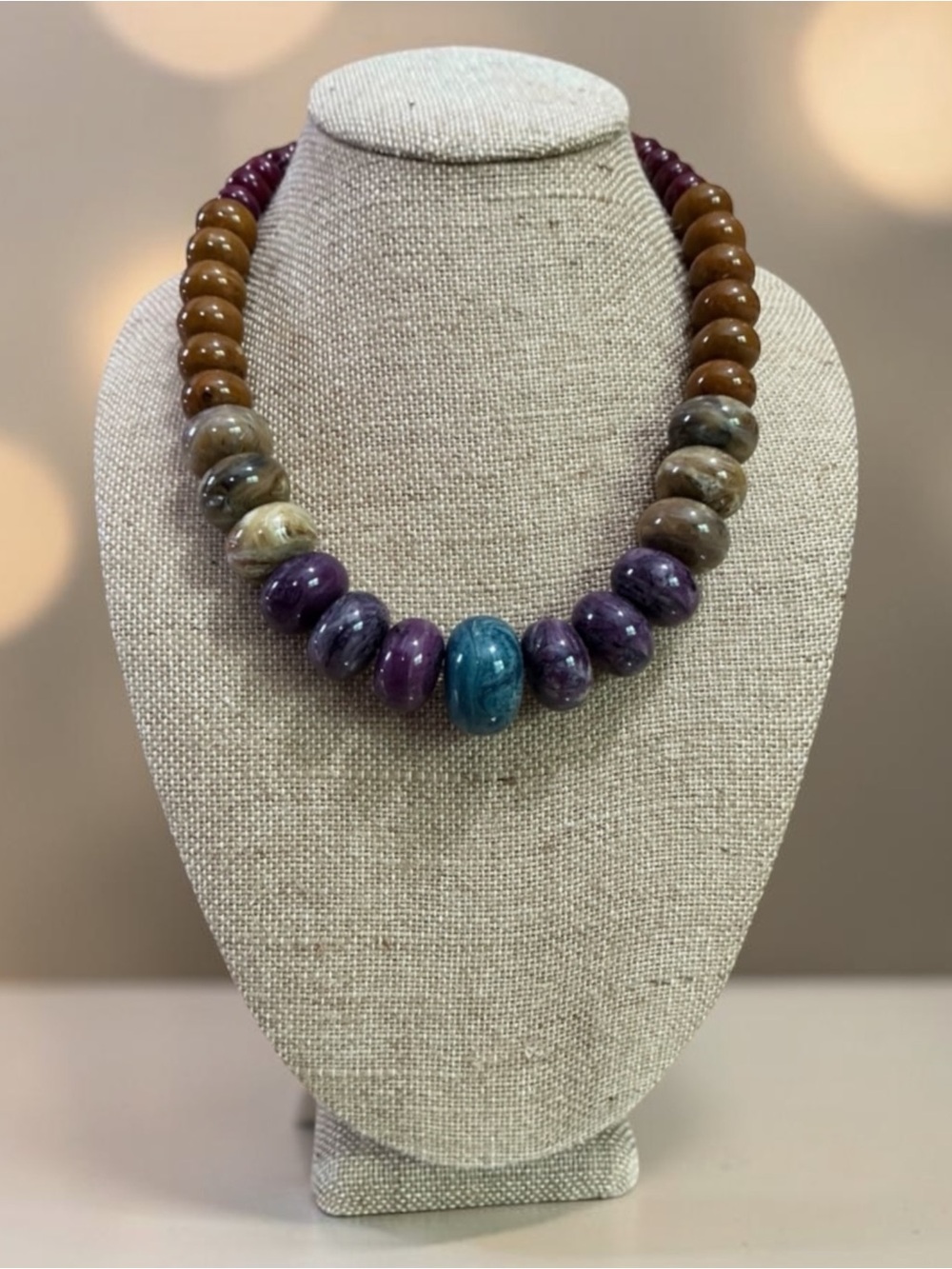 Multicolor Bead Statement Necklace - Purple, Teal & Amber